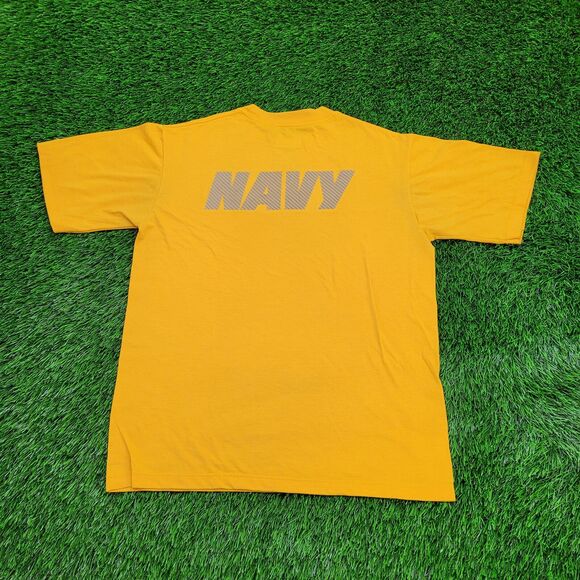 USN US Navy Shirt S/M 19x25 Yellow Spellout - Picture 1 of 13
